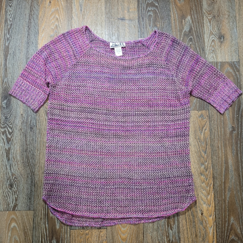 Vintage Two One Two New York Womens X Large Open Knit Sweater Short Sleeve